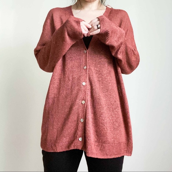 NWT oversized button linen cardigan in brick - Picture 5 of 10